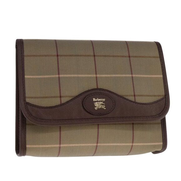 Burberrys Nova Check Clutch Bag Canvas Leather Beige Brown gold - Picture 1 of 16